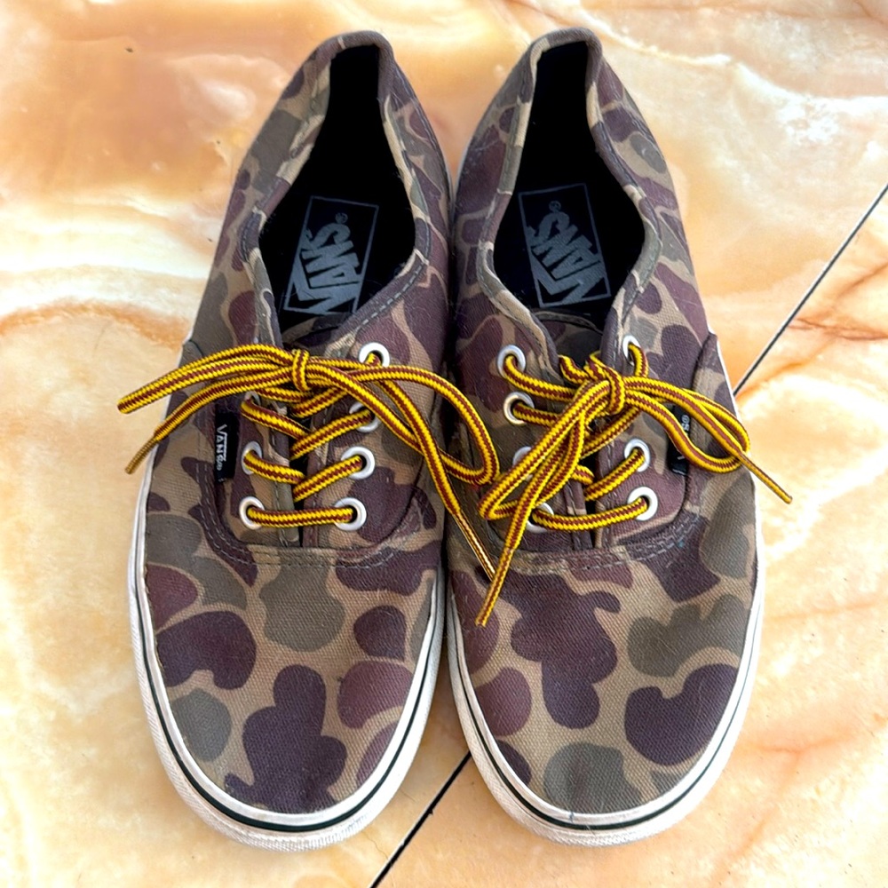 Vans Women's Camo Canvas Sneakers with Yellow Accent Laces